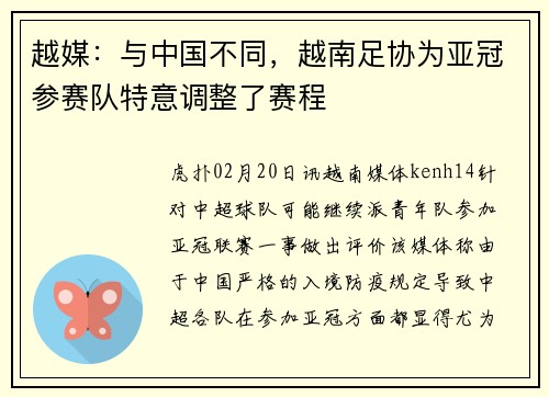 越媒：与中国不同，越南足协为亚冠参赛队特意调整了赛程